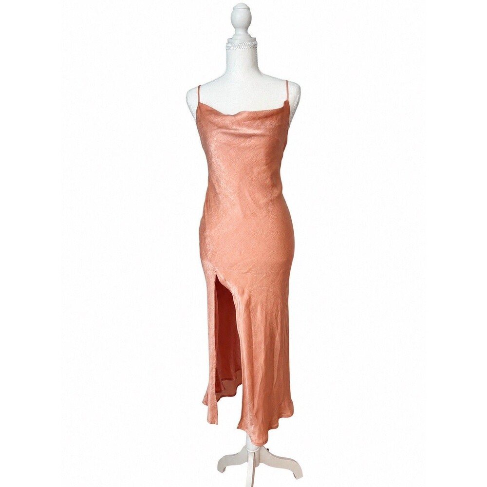 RESA Madison Slip Dress XS NWT Blush Satin Cowl Neck Open Back Side Slit